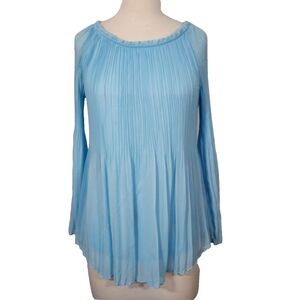 Nygard Blouse Top Mini Pleat Flowy Womens Size Small Baby Blue 3/4 Sleeve Lined